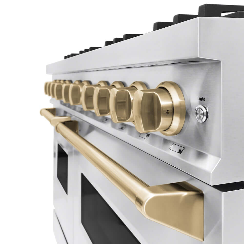 ZLINE Autograph Edition 48 in. 6.7 cu. ft. Classic Double Oven Gas Range with 8 Burner Cooktop in Stainless Steel and Champagne Bronze Accents, Open Box-Good Condition