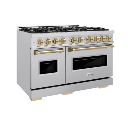 ZLINE Autograph Edition 48 in. 6.7 cu. ft. Classic Double Oven Gas Range with 8 Burner Cooktop in Stainless Steel and Champagne Bronze Accents, Open Box-Great Condition