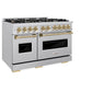 ZLINE Autograph Edition 48 in. 6.7 cu. ft. Classic Double Oven Gas Range with 8 Burner Cooktop in Stainless Steel and Champagne Bronze Accents, Open Box-Great Condition
