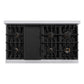 ZLINE Autograph Edition 48 in. 6.7 cu. ft. Classic Double Oven Gas Range with 8 Burner Cooktop in Stainless Steel and Champagne Bronze Accents (CGRZ-48-CB) top-down, above cooktop.