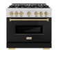 ZLINE Autograph Edition 36 in. 5.2 cu. ft. Classic Gas Range with 6 Burner Cooktop and Convection Gas Oven in Stainless Steel with Black Matte Door and Champagne Bronze Accents, Open Box-Great Condition