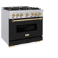 ZLINE Autograph Edition 36 in. 5.2 cu. ft. Classic Gas Range with 6 Burner Cooktop and Convection Gas Oven in Stainless Steel with Black Matte Door and Champagne Bronze Accents, Open Box-Good Condition