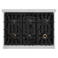ZLINE Autograph Edition 36 in. 5.2 cu. ft. Classic Gas Range with 6 Burner Cooktop and Convection Gas Oven in Stainless Steel with Black Matte Door and Champagne Bronze Accents (CGRZ-BLM-36-CB)