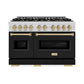ZLINE Autograph Edition 48 in. 6.7 cu. ft. Classic Double Oven Gas Range with 8 Burner Cooktop in Stainless Steel with Black Matte Doors and Champagne Bronze Accents, Open Box-Great Condition
