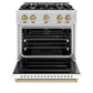 ZLINE Autograph Edition 30 in. 4.2 cu. ft. Classic Gas Range with 4 Burner Cooktop and Convection Gas Oven in Stainless Steel with White Matte Door and Champagne Bronze Accents, Open Box-Great Condition