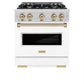 ZLINE Autograph Edition 30 in. 4.2 cu. ft. Classic Gas Range with 4 Burner Cooktop and Convection Gas Oven in Stainless Steel with White Matte Door and Champagne Bronze Accents, Open Box-Great Condition