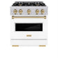 ZLINE Autograph Edition 30 in. 4.2 cu. ft. Classic Gas Range with 4 Burner Cooktop and Convection Gas Oven in Stainless Steel with White Matte Door and Champagne Bronze Accents, Open Box-Good Condition