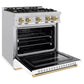 ZLINE Autograph Edition 30 in. 4.2 cu. ft. Classic Gas Range with 4 Burner Cooktop and Convection Gas Oven in Stainless Steel with White Matte Door and Champagne Bronze Accents, Open Box-Great Condition
