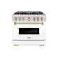 ZLINE Autograph Edition 36 in. 5.2 cu. ft. Classic Gas Range with 6 Burner Cooktop and Convection Gas Oven in Stainless Steel with White Matte Door and Champagne Bronze Accents, Open Box-Great Condition