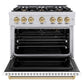 ZLINE Autograph Edition 36 in. 5.2 cu. ft. Classic Gas Range with 6 Burner Cooktop and Convection Gas Oven in Stainless Steel with White Matte Door and Champagne Bronze Accents, Open Box-Good Condition