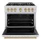 ZLINE Autograph Edition 36 in. 5.2 cu. ft. Classic Gas Range with 6 Burner Cooktop and Convection Gas Oven in Stainless Steel with White Matte Door and Champagne Bronze Accents, Open Box-Great Condition