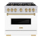 ZLINE Autograph Edition 36 in. 5.2 cu. ft. Classic Gas Range with 6 Burner Cooktop and Convection Gas Oven in Stainless Steel with White Matte Door and Champagne Bronze Accents, Open Box-Good Condition