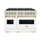 ZLINE Autograph Edition 48 in. 6.7 cu. ft. Classic Double Oven Gas Range with 8 Burner Cooktop in Stainless Steel with White Matte Doors and Champagne Bronze Accents, Open Box-Great Condition