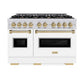 ZLINE Autograph Edition 48 in. 6.7 cu. ft. Classic Double Oven Gas Range with 8 Burner Cooktop in Stainless Steel with White Matte Doors and Champagne Bronze Accents, Open Box-Good Condition