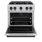 ZLINE Autograph Edition 30 in. 4.2 cu. ft. Classic Gas Range with 4 Burner Cooktop and Convection Gas Oven in Stainless Steel and Matte Black Accents (CGRZ-30-MB) front, oven open.