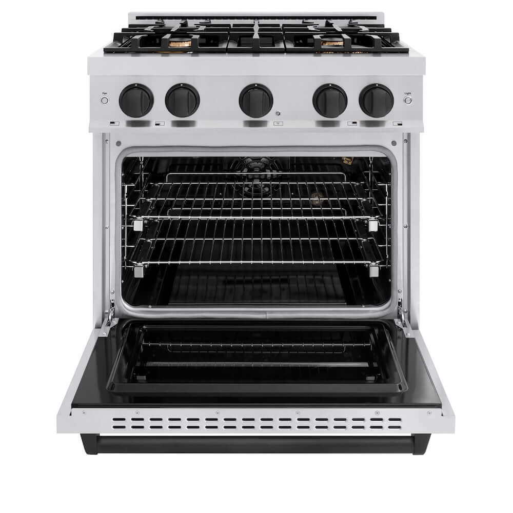 ZLINE Autograph Edition 30 in. 4.2 cu. ft. Classic Gas Range with 4 Burner Cooktop and Convection Gas Oven in Stainless Steel and Matte Black Accents, Open Box-Good Condition