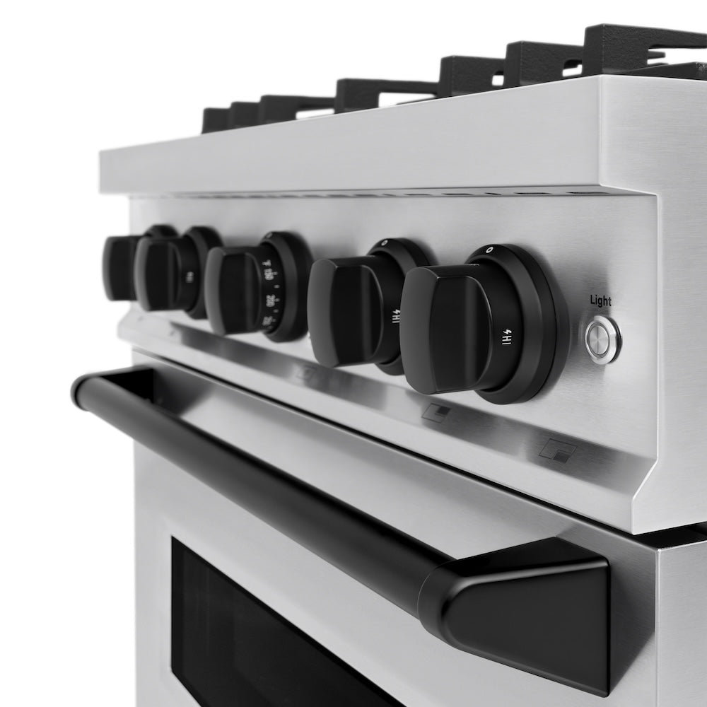 ZLINE Autograph Edition 30 in. 4.2 cu. ft. Classic Gas Range with 4 Burner Cooktop and Convection Gas Oven in Stainless Steel and Matte Black Accents, Open Box-Great Condition