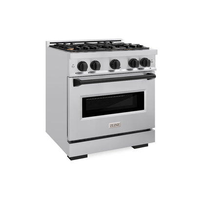ZLINE Autograph Edition 30 in. 4.2 cu. ft. Classic Gas Range with 4 Burner Cooktop and Convection Gas Oven in Stainless Steel and Matte Black Accents, Open Box-Great Condition