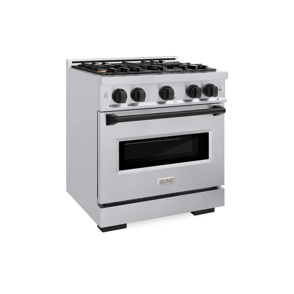 ZLINE Autograph Edition 30 in. 4.2 cu. ft. Classic Gas Range with 4 Burner Cooktop and Convection Gas Oven in Stainless Steel and Matte Black Accents, Open Box-Good Condition