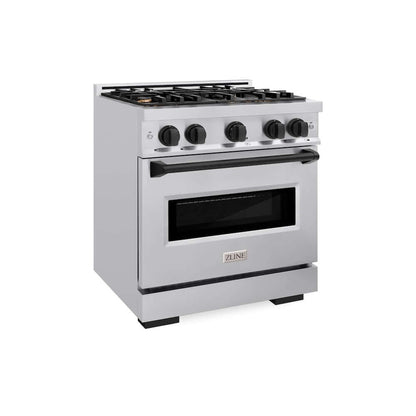 ZLINE Autograph Edition 30 in. 4.2 cu. ft. Classic Gas Range with 4 Burner Cooktop and Convection Gas Oven in Stainless Steel and Matte Black Accents, Open Box-Good Condition