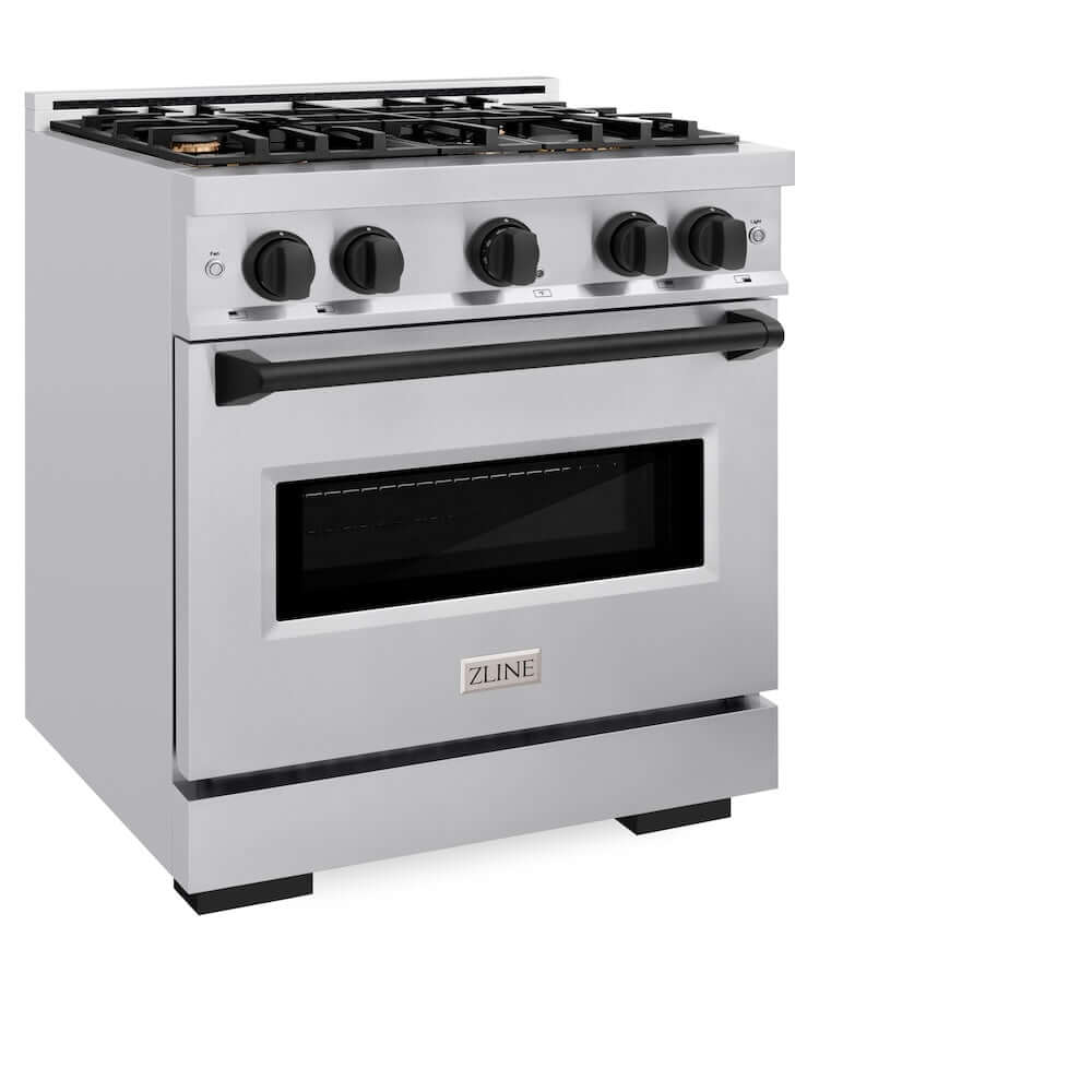 ZLINE Autograph Edition 30 in. 4.2 cu. ft. Classic Gas Range with 4 Burner Cooktop and Convection Gas Oven in Stainless Steel and Matte Black Accents, Open Box-Good Condition