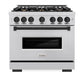 ZLINE Autograph Edition 36 in. 5.2 cu. ft. Classic Gas Range with 6 Burner Cooktop and Convection Gas Oven in Stainless Steel and Matte Black Accents (CGRZ-36-MB) front, oven closed.