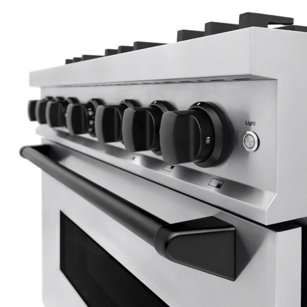 ZLINE Autograph Edition 36 in. 5.2 cu. ft. Classic Gas Range with 6 Burner Cooktop and Convection Gas Oven in Stainless Steel and Matte Black Accents, Open Box-Good Condition
