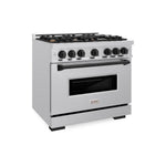 ZLINE Autograph Edition 36 in. 5.2 cu. ft. Classic Gas Range with 6 Burner Cooktop and Convection Gas Oven in Stainless Steel and Matte Black Accents, Open Box-Great Condition