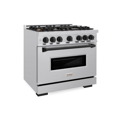 ZLINE Autograph Edition 36 in. 5.2 cu. ft. Classic Gas Range with 6 Burner Cooktop and Convection Gas Oven in Stainless Steel and Matte Black Accents, Open Box-Great Condition