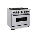 ZLINE Autograph Edition 36 in. 5.2 cu. ft. Classic Gas Range with 6 Burner Cooktop and Convection Gas Oven in Stainless Steel and Matte Black Accents, Open Box-Good Condition