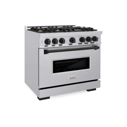 ZLINE Autograph Edition 36 in. 5.2 cu. ft. Classic Gas Range with 6 Burner Cooktop and Convection Gas Oven in Stainless Steel and Matte Black Accents, Open Box-Good Condition