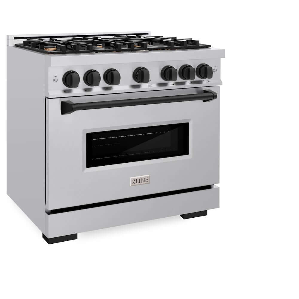 ZLINE Autograph Edition 36 in. 5.2 cu. ft. Classic Gas Range with 6 Burner Cooktop and Convection Gas Oven in Stainless Steel and Matte Black Accents, Open Box-Good Condition
