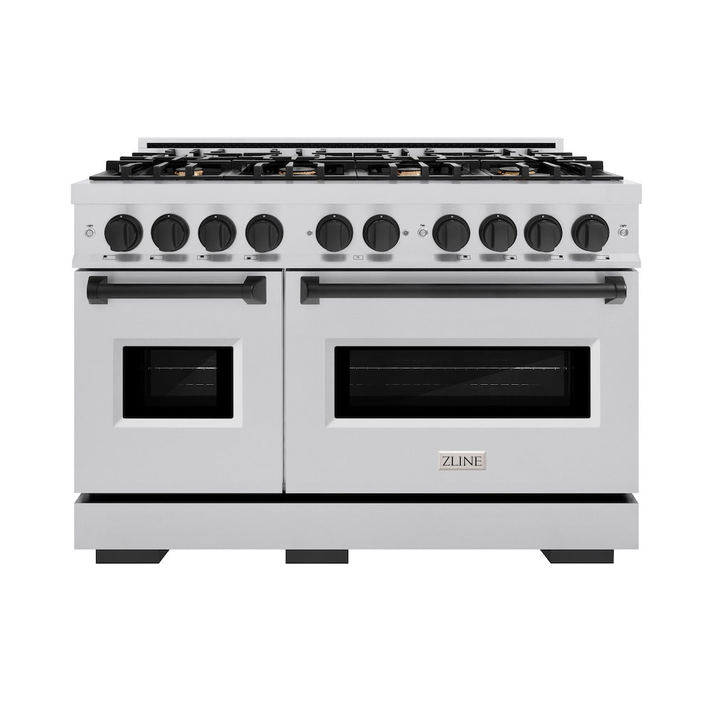 ZLINE Autograph Edition 48 in. 6.7 cu. ft. Classic Double Oven Gas Range with 8 Burner Cooktop in Stainless Steel and Matte Black Accents, Open Box-Great Condition