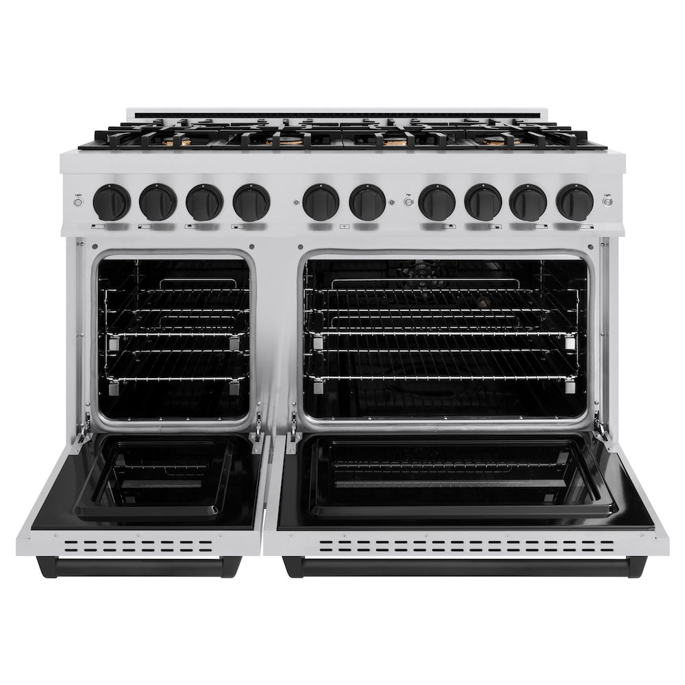 ZLINE Autograph Edition 48 in. 6.7 cu. ft. Classic Double Oven Gas Range with 8 Burner Cooktop in Stainless Steel and Matte Black Accents, Open Box-Great Condition