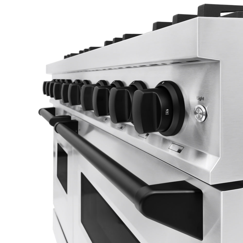 ZLINE Autograph Edition 48 in. 6.7 cu. ft. Classic Double Oven Gas Range with 8 Burner Cooktop in Stainless Steel and Matte Black Accents, Open Box-Great Condition
