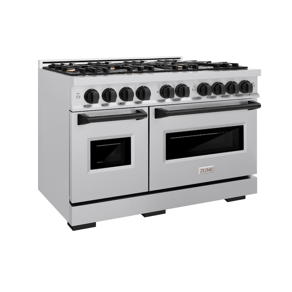 ZLINE Autograph Edition 48 in. 6.7 cu. ft. Classic Double Oven Gas Range with 8 Burner Cooktop in Stainless Steel and Matte Black Accents, Open Box-Great Condition