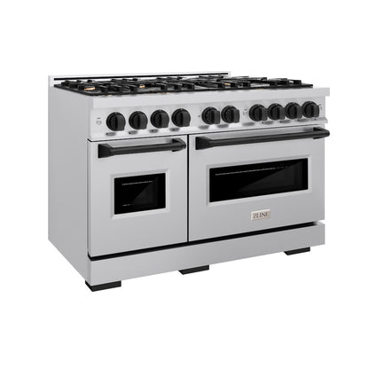 ZLINE Autograph Edition 48 in. 6.7 cu. ft. Classic Double Oven Gas Range with 8 Burner Cooktop in Stainless Steel and Matte Black Accents, Open Box-Great Condition