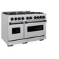 ZLINE Autograph Edition 48 in. 6.7 cu. ft. Classic Double Oven Gas Range with 8 Burner Cooktop in Stainless Steel and Matte Black Accents (CGRZ-48-MB) side, oven closed.