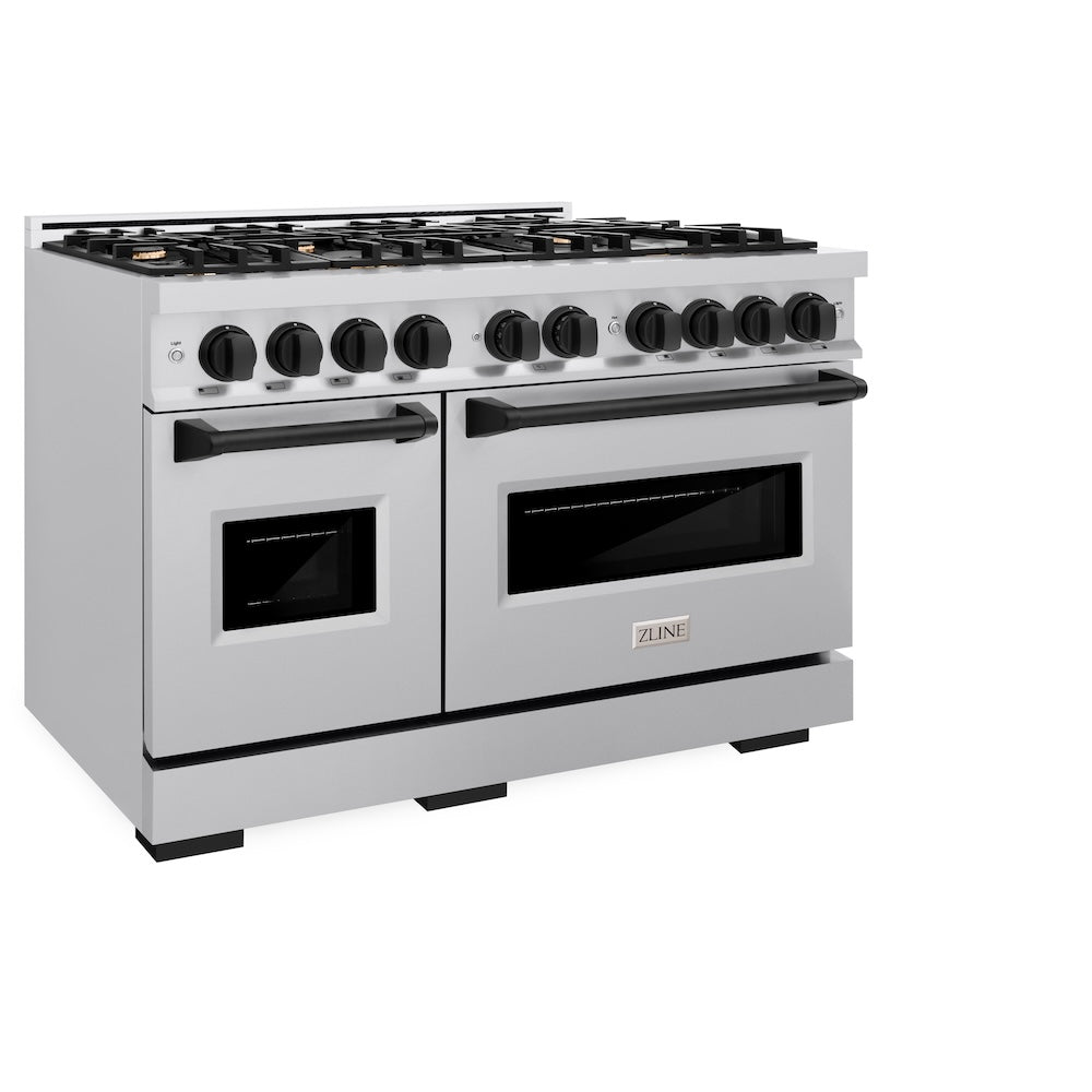 ZLINE Autograph Edition 48 in. 6.7 cu. ft. Classic Double Oven Gas Range with 8 Burner Cooktop in Stainless Steel and Matte Black Accents, Open Box-Great Condition