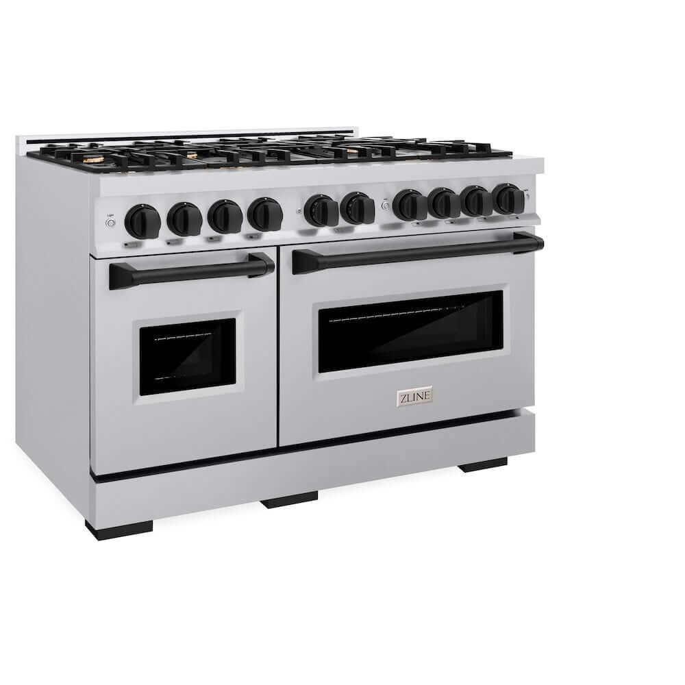 ZLINE Autograph Edition 48 in. 6.7 cu. ft. Classic Double Oven Gas Range with 8 Burner Cooktop in Stainless Steel and Matte Black Accents, Open Box-Good Condition