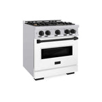 ZLINE Autograph Edition 30 in. 4.2 cu. ft. Classic Gas Range with 4 Burner Cooktop and Convection Gas Oven in Stainless Steel with White Matte Door and Matte Black Accents, Open Box-Good Condition