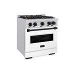 ZLINE Autograph Edition 30 in. 4.2 cu. ft. Classic Gas Range with 4 Burner Cooktop and Convection Gas Oven in Stainless Steel with White Matte Door and Matte Black Accents, Open Box-Great Condition