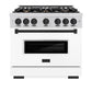 ZLINE Autograph Edition 36 in. 5.2 cu. ft. Classic Gas Range with 6 Burner Cooktop and Convection Gas Oven in Stainless Steel with White Matte Door and Matte Black Accents, Open Box-Great Condition