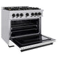 ZLINE Autograph Edition 36 in. 5.2 cu. ft. Classic Gas Range with 6 Burner Cooktop and Convection Gas Oven in Stainless Steel with White Matte Door and Matte Black Accents (CGRZ-WM-36-MB) side, open.