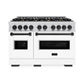 ZLINE Autograph Edition 48 in. 6.7 cu. ft. Classic Double Oven Gas Range with 8 Burner Cooktop in Stainless Steel with White Matte Doors and Matte Black Accents, Open Box-Great Condition