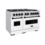ZLINE Autograph Edition 48 in. 6.7 cu. ft. Classic Double Oven Gas Range with 8 Burner Cooktop in Stainless Steel with White Matte Doors and Matte Black Accents, Open Box-Good Condition
