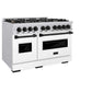 ZLINE Autograph Edition 48 in. 6.7 cu. ft. Classic Double Oven Gas Range with 8 Burner Cooktop in Stainless Steel with White Matte Doors and Matte Black Accents (CGRZ-WM-48-MB) side, oven closed.