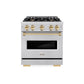 ZLINE Autograph Edition 30 in. 4.2 cu. ft. Classic Gas Range with 4 Burner Cooktop and Convection Gas Oven in Stainless Steel and Polished Gold Accents, Open Box-Great Condition
