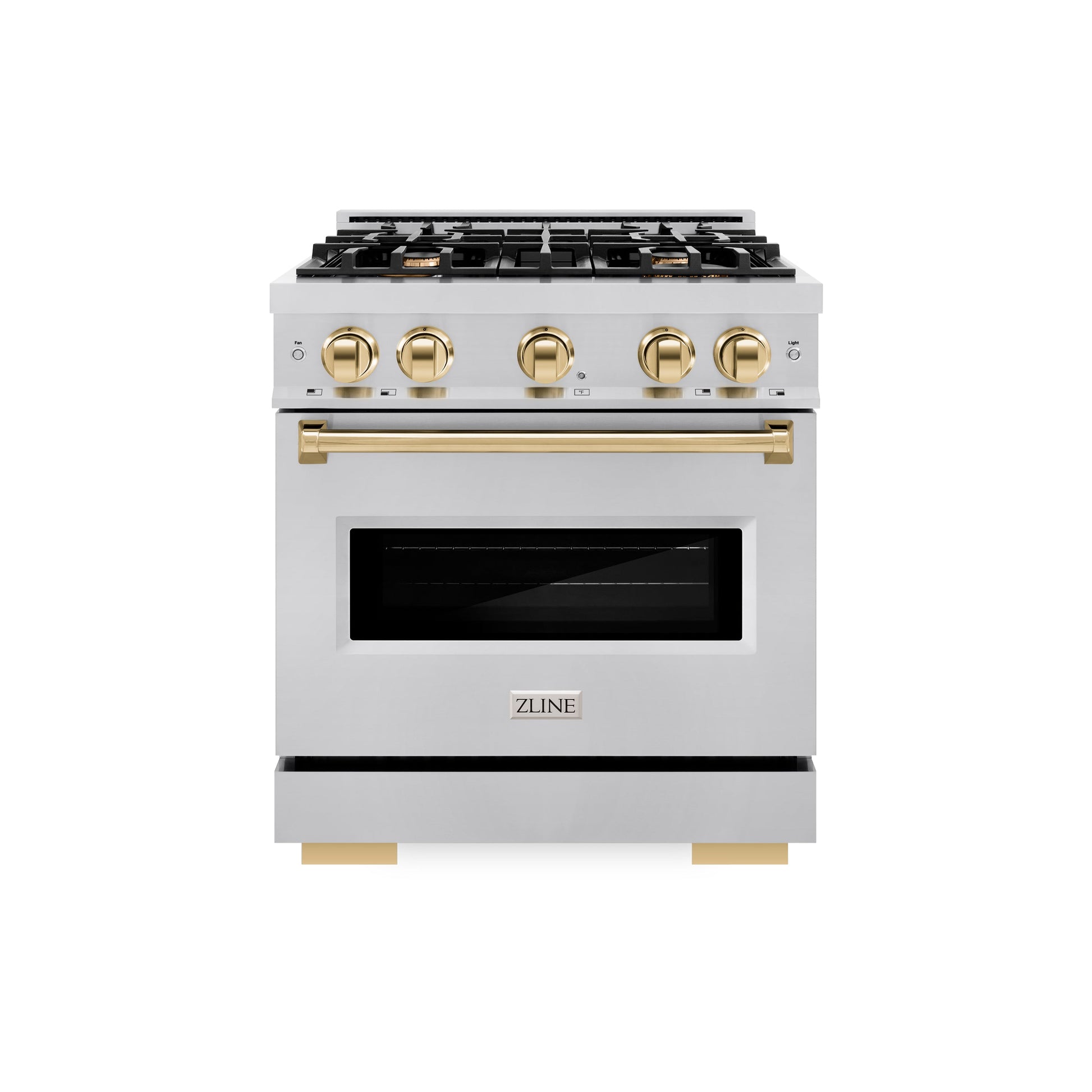 ZLINE Autograph Edition 30 in. 4.2 cu. ft. Classic Gas Range with 4 Burner Cooktop and Convection Gas Oven in Stainless Steel and Polished Gold Accents, Open Box-Great Condition