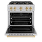 ZLINE Autograph Edition 30 in. 4.2 cu. ft. Classic Gas Range with 4 Burner Cooktop and Convection Gas Oven in Stainless Steel and Polished Gold Accents, Open Box-Great Condition